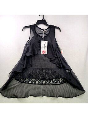 Umgee USA Sleeveless Ruffle Sheer Lace Top S Black Romantic Goth Fairy Festival